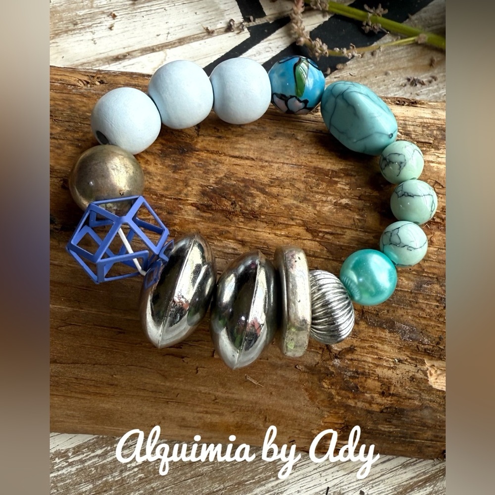 Ultra Big Statement Turquoise Silver Bracelet Beaded 54$